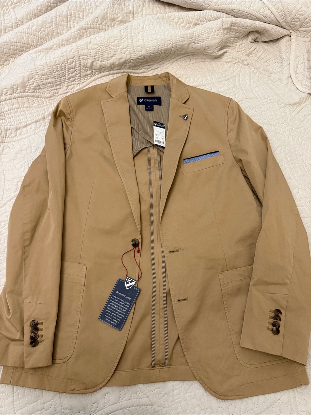 Daniel Cremieux Tan Lightweight Cotton-Blend Sport Jacket with Blue Trim